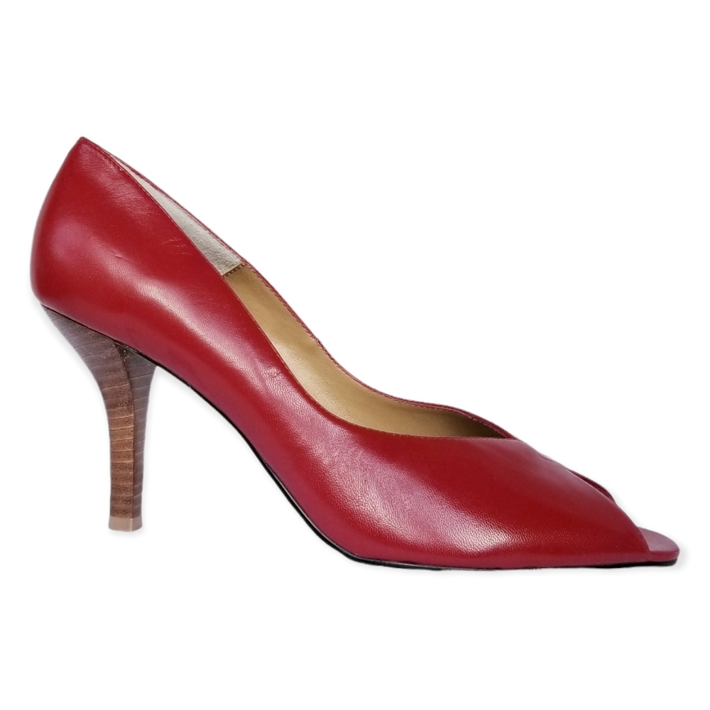 Newport News Red Leather Open Toe High Heel Shoes Woman's Size 8.5 - Picture 3 of 10